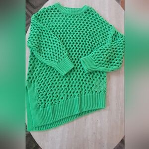 Divided Vibrant Green Open-Knit Sweater